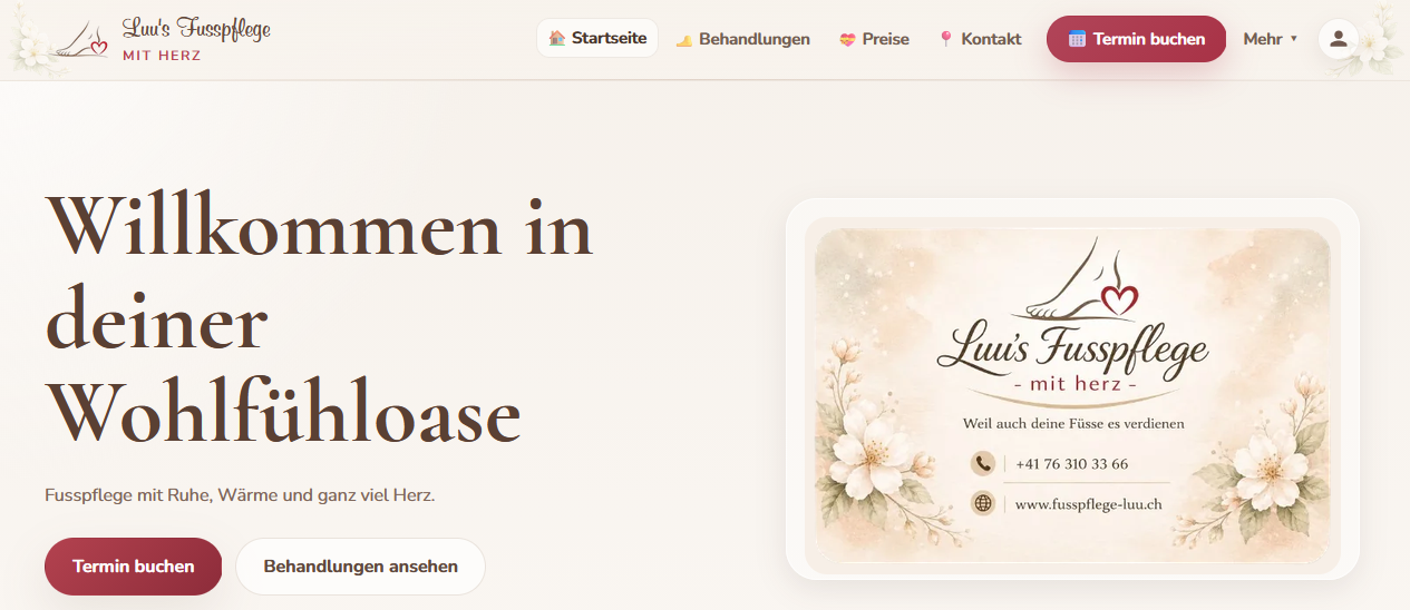 Screenshot der Website Fusspflege Luu