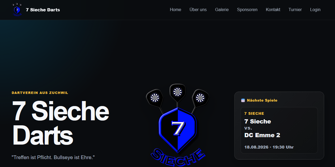 Screenshot der Website 7 Sieche Darts